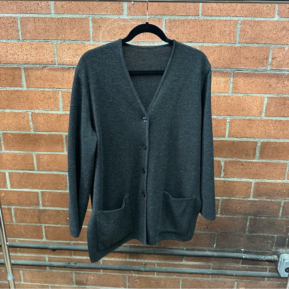 Women’s Charcoal Grey V-Neck Rodier Button Cardigan Sweater
